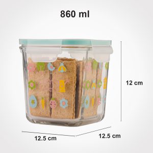 ظرف شیشه اي مربع دربدار 860 میلي لیتري چاپدار لیمون(الوان) مدل211035