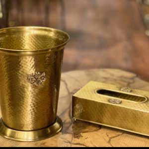 سطل و دستمال کاغذی برنجی گرد ساده مدلB10649 وS10649